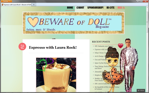 Screen shot of Bewareofdoll.com, Jul 31 issue, article 'Espresso with Laura Rock!'.